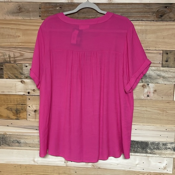 Perch by blu pepper size 2X and 3X hot pink short sleeve v-neck stitching blouse - Picture 8 of 9